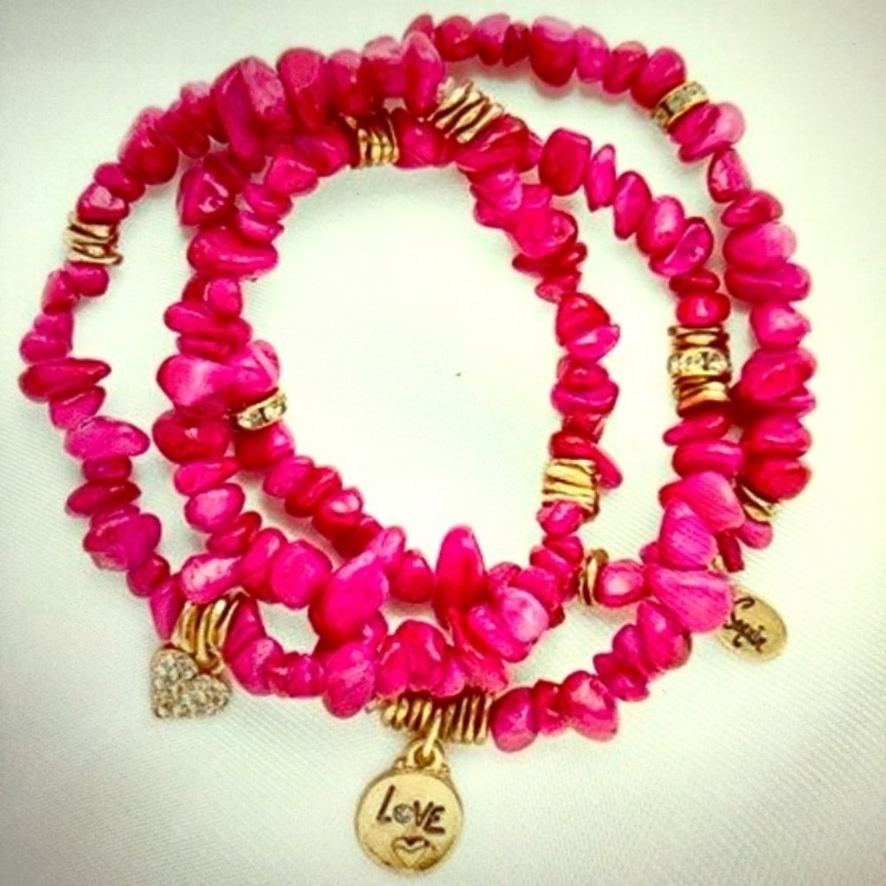 Sequin Set of 3 Hot Pink Stretch Bracelets beaded